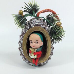 Vintage MCM Kitschy Pixie Elf Pine Cone Sachet Ornament